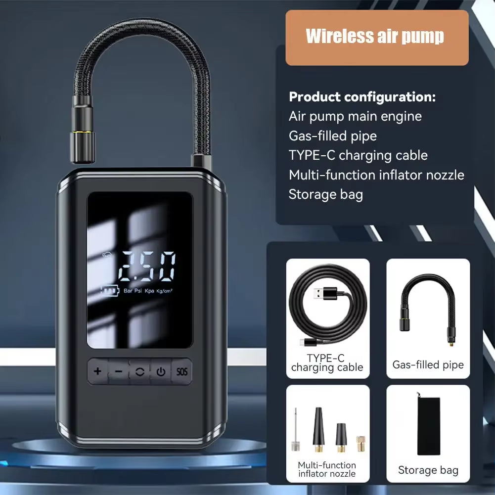 Portable Car Tire Inflatable Pump Multifunction Wireless Air Compressor Pump Charging Digital Display Pumps for Motor Bike