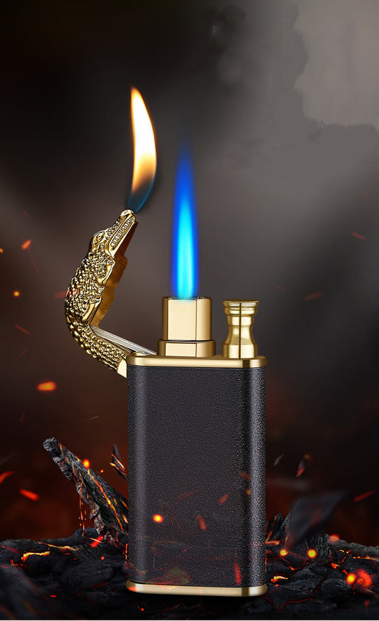 Creative Blue Flame Lighter Dolphin Dragon Tiger Double Fire Metal Winproof Lighter Inflatable Lighter