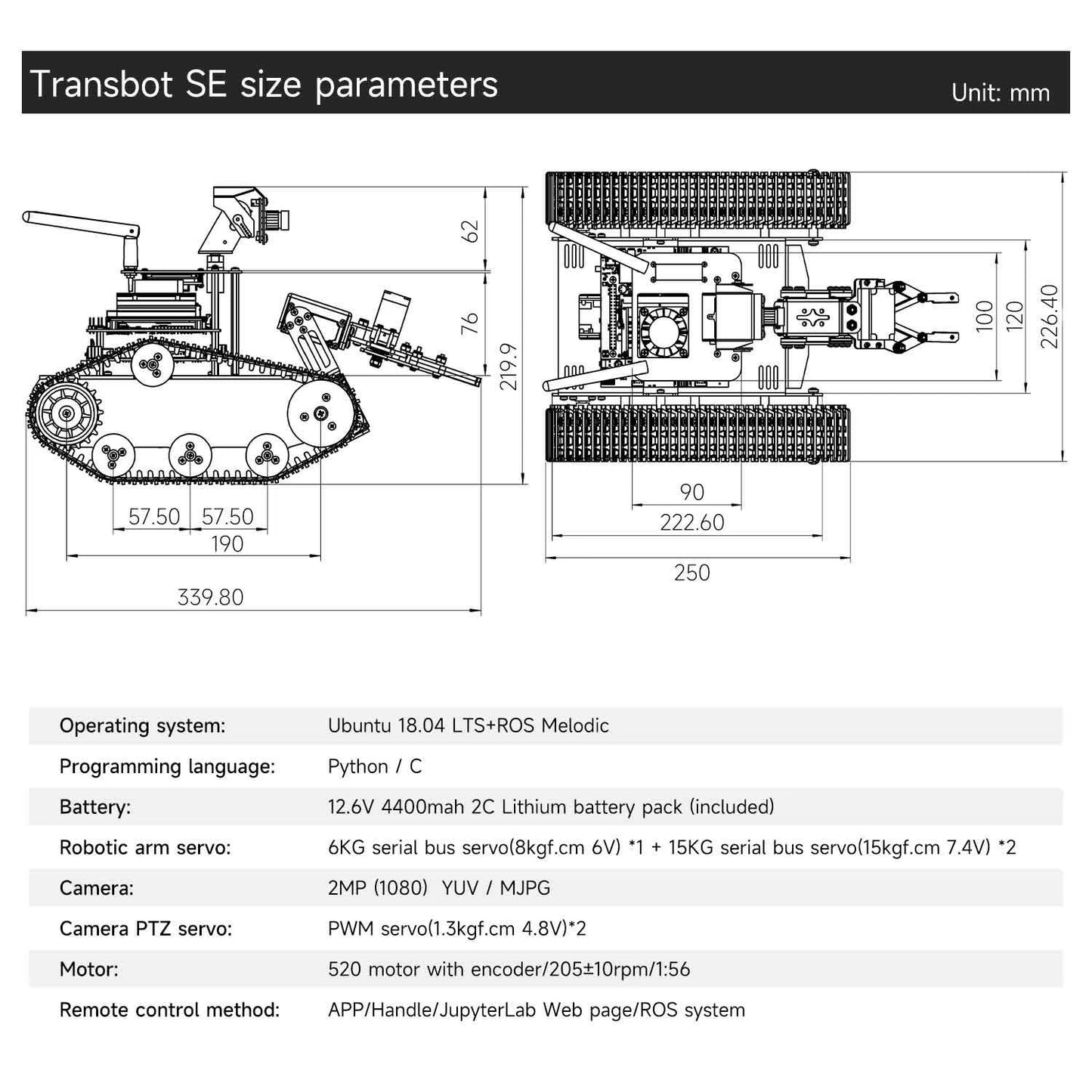 Transbot SE ROS Robot AI Vision Tank Car with 2DOF Camera PTZ Can Moveit Simulation for Jetson NANO B01 and Raspberrypi5