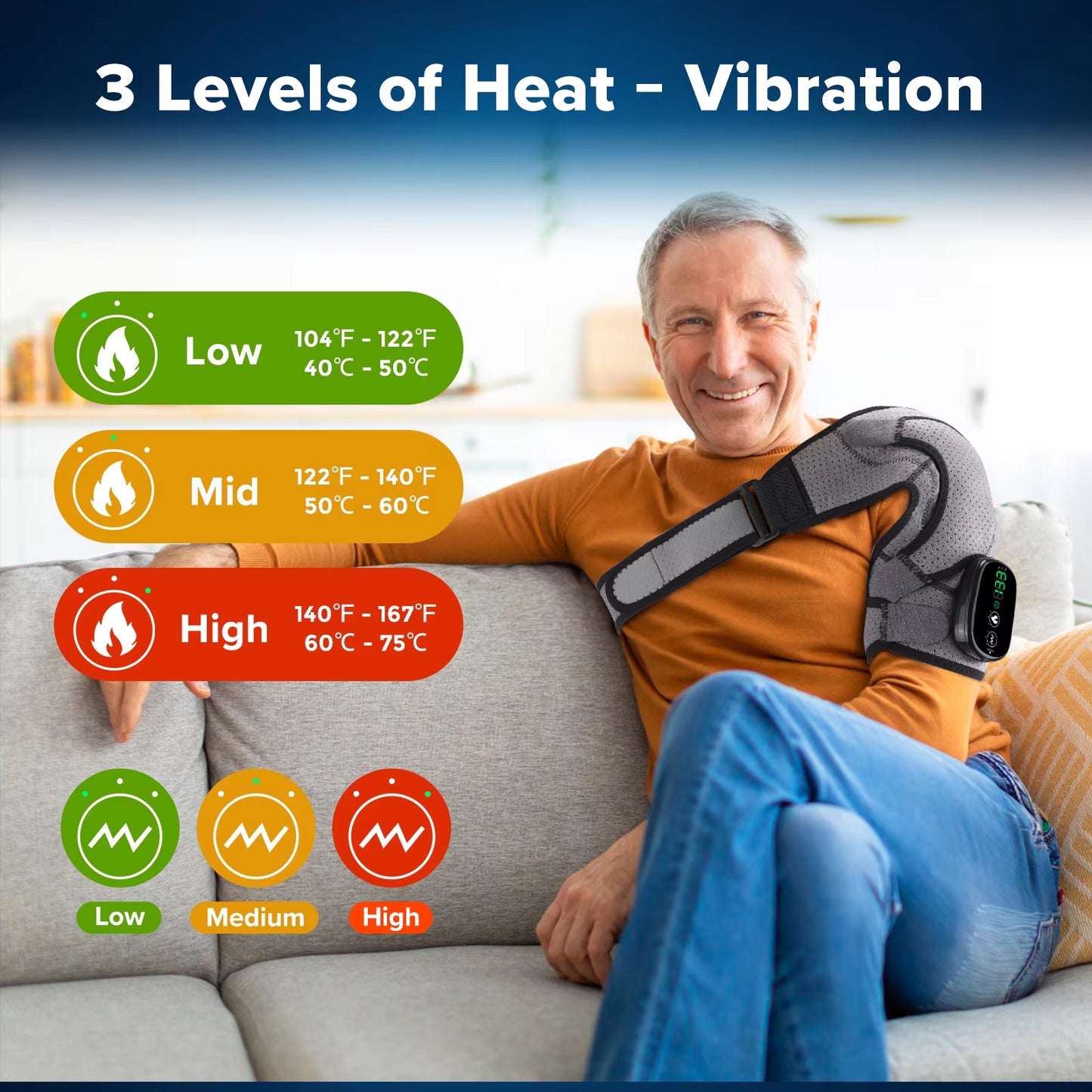 Electric Shouldert Heating Pad 3-Speed Vibration Muscle Relax Belt Thermal Massager Shoulder Neck Health Care Support Brace