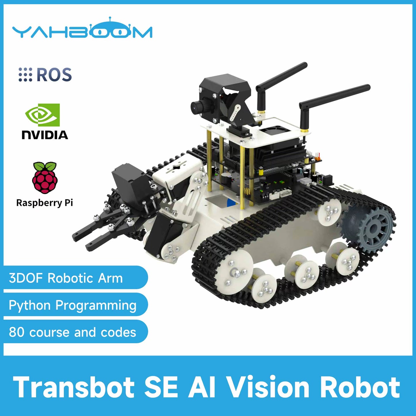 Transbot SE ROS Robot AI Vision Tank Car with 2DOF Camera PTZ Can Moveit Simulation for Jetson NANO B01 and Raspberrypi5