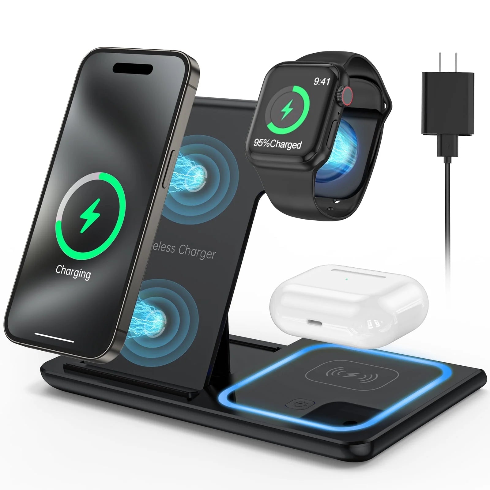 3 in 1 Wireless Charging Stand for iWatch, iPhone, Airpods 