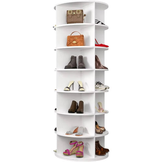 7-Tier Spinning Shoe Rack: Space-Saving holds 28 pairs 