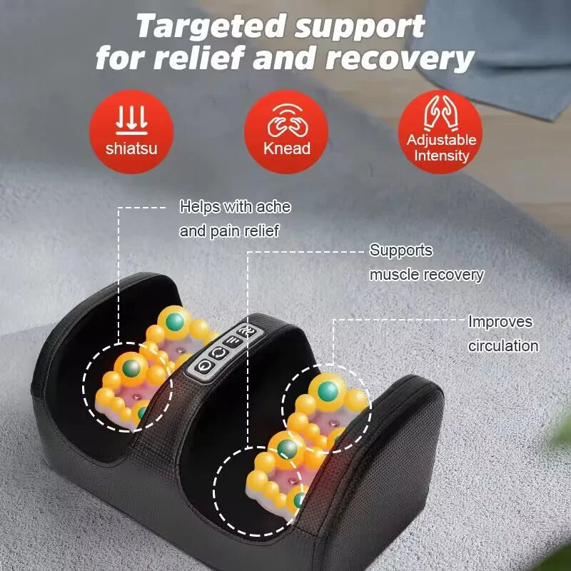 Electric Foot Massage Shiatsu Therapy Relax Health Care Infrared Heating Body Massager Heat Deep Muscles Kneading Roller Salud