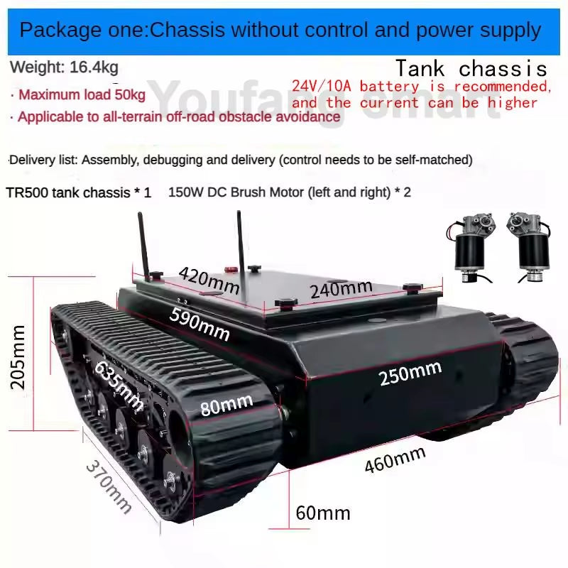 50Kg Load TR500 Tank Car Chassis 8Cm Rubber Track Assembled Shock Absorption Suspension System for STM32 Programmable Robot Kit