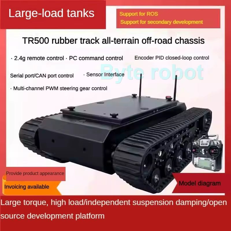 50Kg Load TR500 Tank Car Chassis 8Cm Rubber Track Assembled Shock Absorption Suspension System for STM32 Programmable Robot Kit