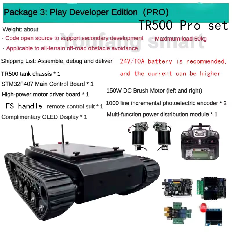 50Kg Load TR500 Tank Car Chassis 8Cm Rubber Track Assembled Shock Absorption Suspension System for STM32 Programmable Robot Kit