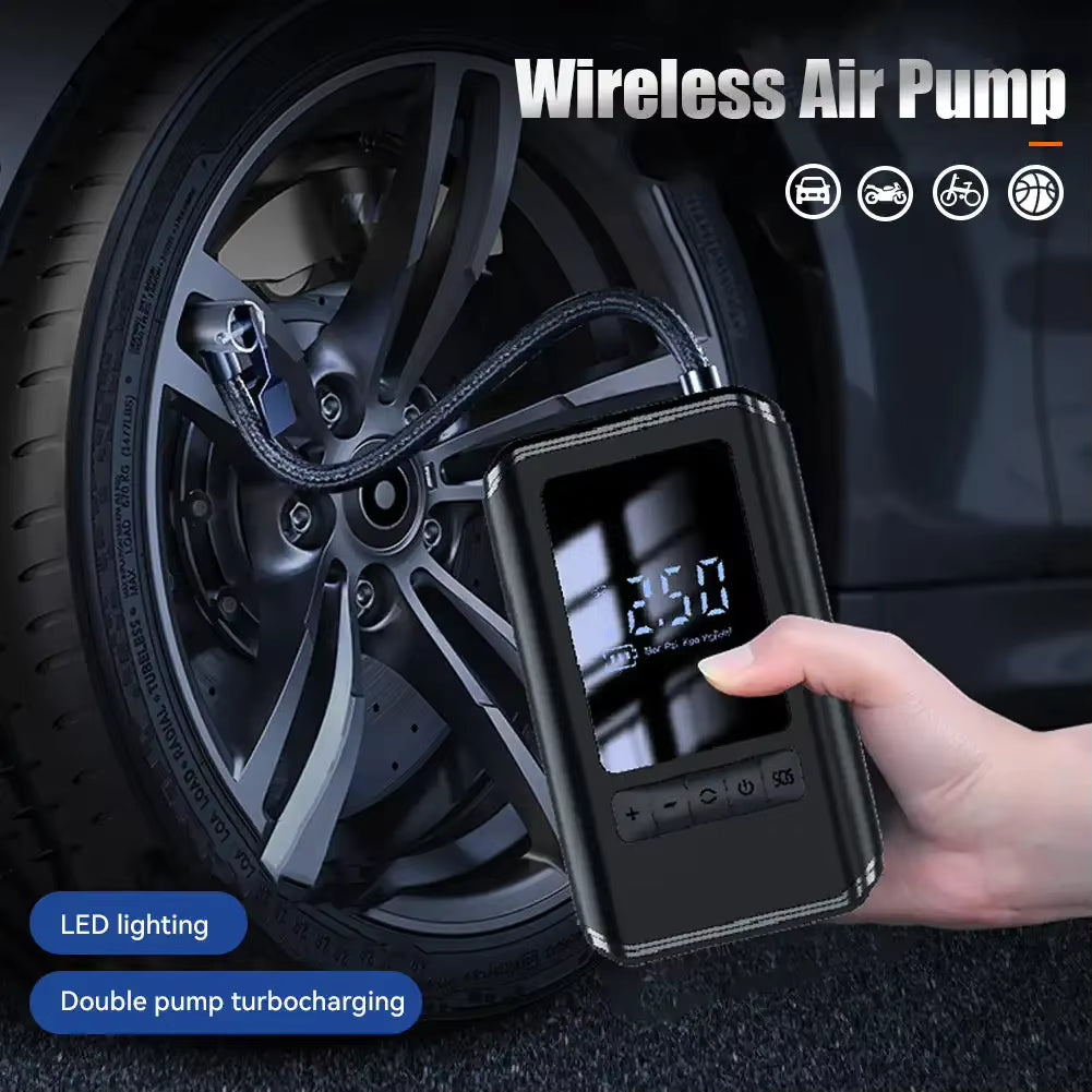 Portable Car Tire Inflatable Pump Multifunction Wireless Air Compressor Pump Charging Digital Display Pumps for Motor Bike
