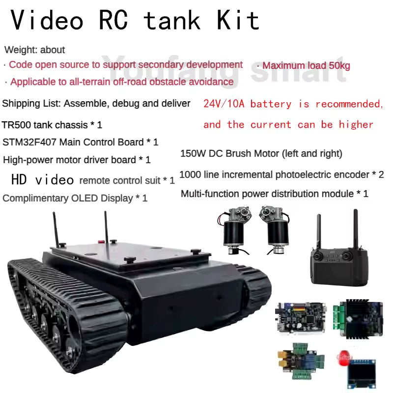 50Kg Load TR500 Tank Car Chassis 8Cm Rubber Track Assembled Shock Absorption Suspension System for STM32 Programmable Robot Kit